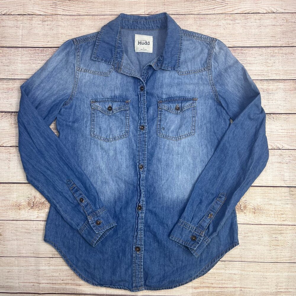 Mudd Denim Shirt Jacket | Vintage Y2K Blue Jean‎ Button-Up Top Size Small
